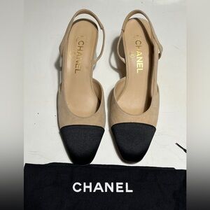 Chanel Beige and Black Women's Shoes slingbacks heels